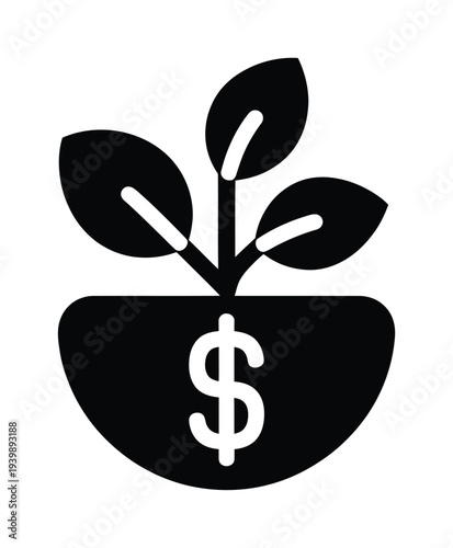 Vector of a plant sprouting from a pot with a dollar sign