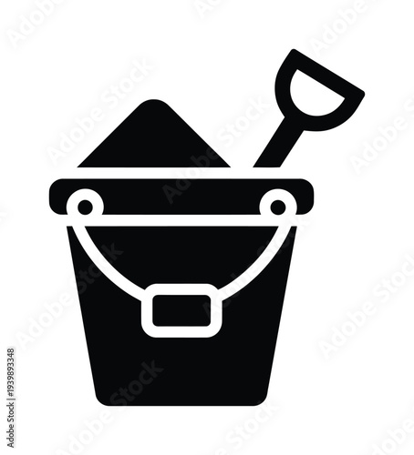 Vector of a bucket with sand and a shovel sticking out