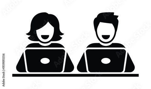 Vector of two individuals working on laptops side by side