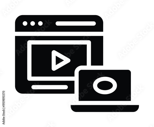 Vector of a laptop and tablet displaying a video player icon