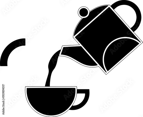 Coffee being poured from teapot into cup.