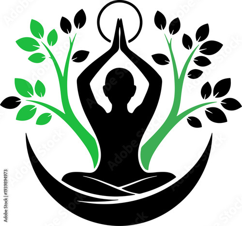 Woman Meditating in Lotus Position Silhouette.