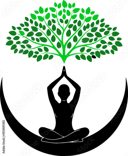 Woman Meditating with Tree Growing from Head.