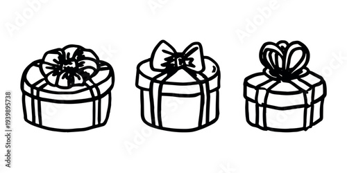 Set of hand drawn present box with ribbons Birthday present clipart Christmas gift Holiday doodle For design, print, web, decor, greeting card, sale