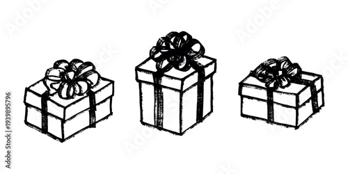 Set of hand drawn present box with ribbons Birthday present clipart Christmas gift Holiday doodle For design, print, web, decor, greeting card, sale