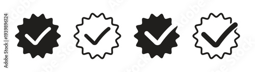 Black Verified badge icon set. Verified social media account icon. Confirmed, approved, verification.