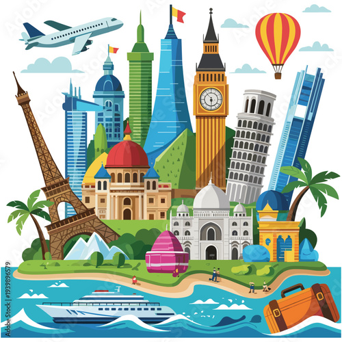 Famous world landmarks collection travel concept