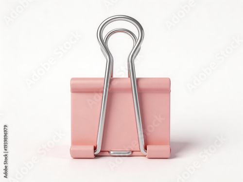 Pink Binder Clip on White Background