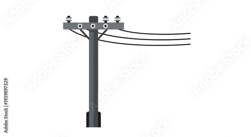 Simplified illustration of a utility pole with electrical wires and insulators