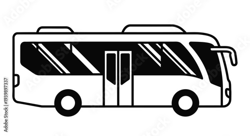 Simple black and white line drawing of a passenger bus with visible windows