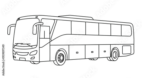 Line drawing of a large passenger coach bus with visible windows and wheels