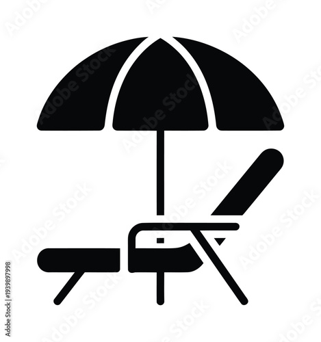 Vector graphic image of a beach chair and umbrella