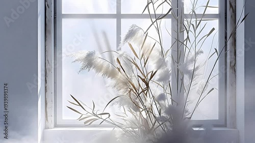 Digital white minimalist plant light and shadow scene  background