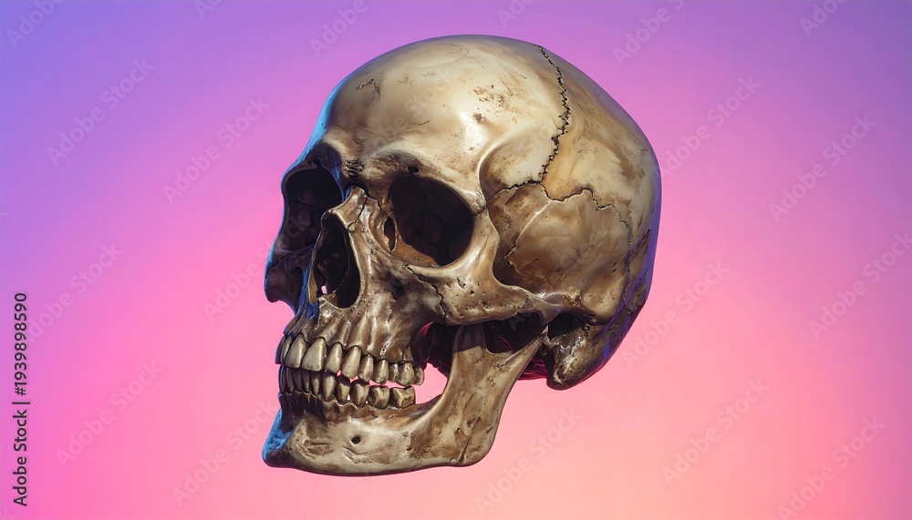Obraz premium A human skull against a pink and purple gradient background (1)