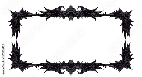 Gothic Ornate Frame Border, Dark Fantasy Decorative Element, Spiky Black Ornate Corner Design