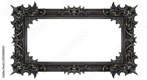 Gothic Ornate Frame with Skulls and Bat Wings, Dark Fantasy Border