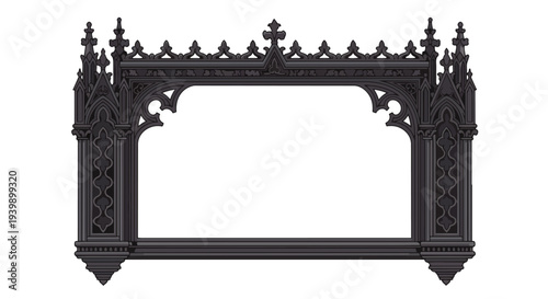 Gothic Archway Frame, Ornate Black Architectural Element, Vintage Design