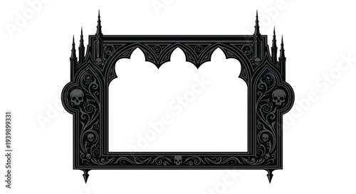 Gothic Black Ornate Frame with Skulls and Arches