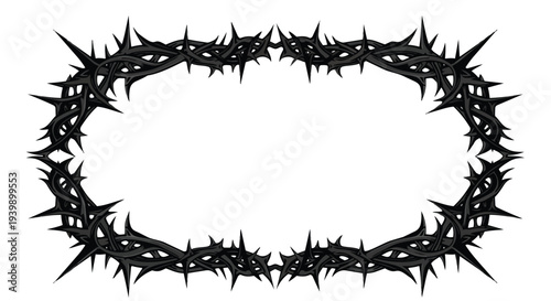 Black Crown of Thorns Border Frame, Dark Spiky Wreath for Religious or Gothic Designs