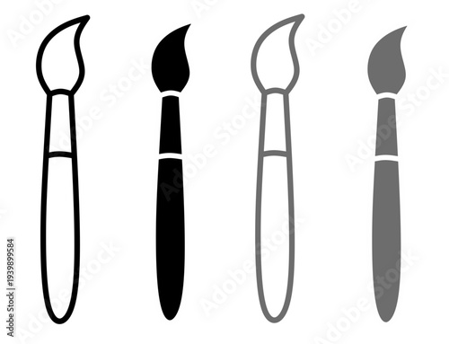 Paintbrush icons in various styles including outline, solid black, and grey for art and design projects. Paintbrush icon set