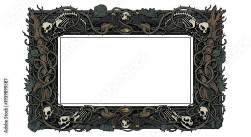 Ornate Gothic Frame with Skeletons and Thorns