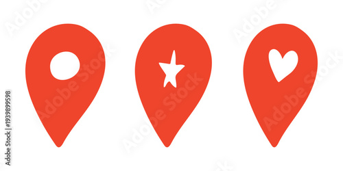 Set of hand drawn map pin Map marker pointer sign GPS and mapping tools Location pin symbol Pinpoint clipart in doodle style Single element for web, design