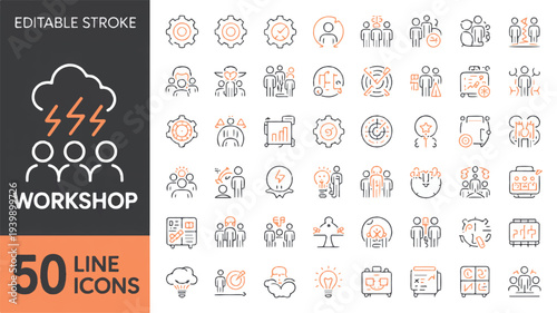 Minimalist icon set design featuring business, technology, and industry symbols in a clean and simple style