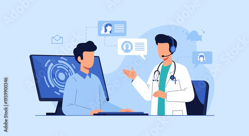 Doctor Consultation Online, Telemedicine Service, Patient Talking to Physician via Video Call