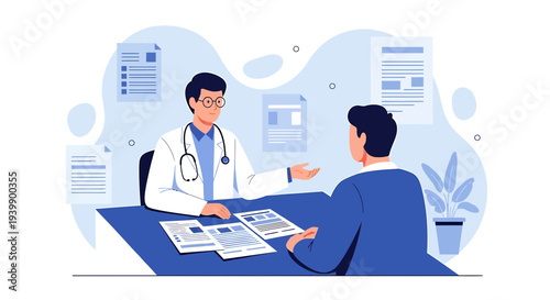Doctor consulting patient in clinic, medical checkup, healthcare concept