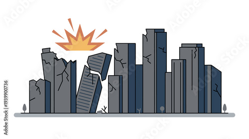 City view with explosion clouds