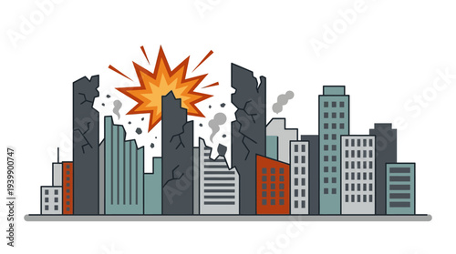 City view with explosion clouds