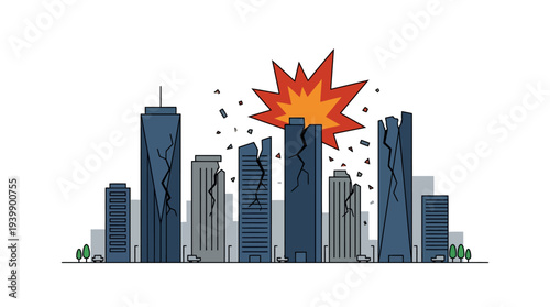 City view with explosion clouds