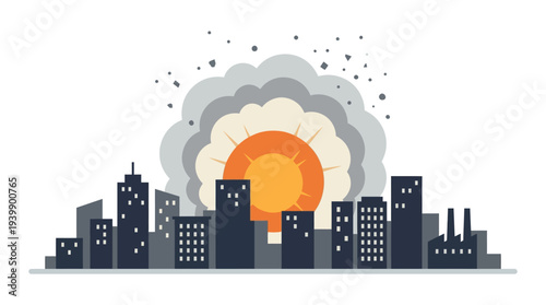 City view with explosion clouds