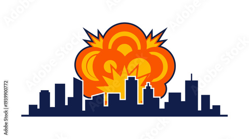 City view with explosion clouds
