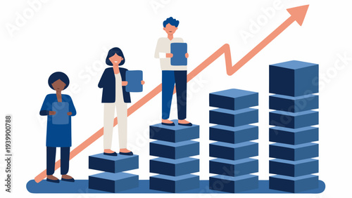 Business team celebrating growth and success with rising graph