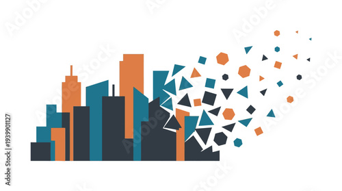 City view with explosion clouds