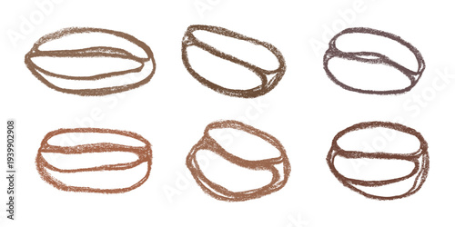 Set of hand drawn fresh roasted coffee bean Arabica robusta seed doodle Single element for design print packaging label decor