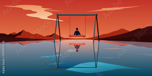 Self Portrait on Swing Set in Reflection on Salton Sea Californi