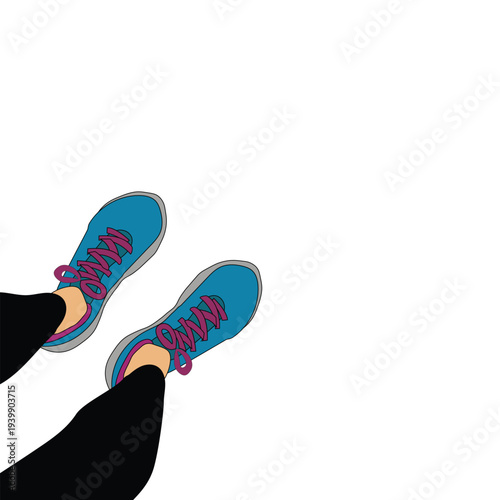Vector Illustration of Blue Running Shoes with Pink Laces on White Background