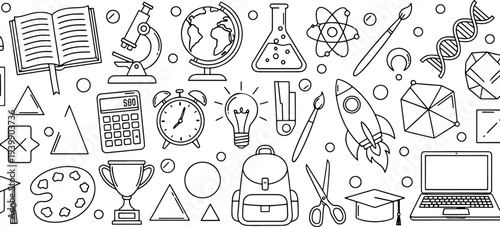 Education supplies and academic learning tools for school children or teachers in a creative hand drawn vector illustration doodle art