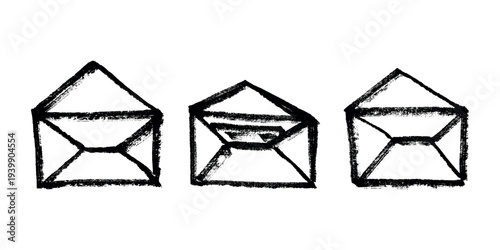 Set of hand drawn envelope with letter inside Mail and correspondence doodle Love, communication, invitation Single element for design, print, decor