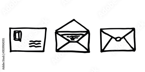 Set of hand drawn envelope with letter inside Mail and correspondence doodle Love, communication, invitation Single element for design, print, decor