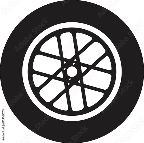 Black and white car wheel with visible spokes and tire tread