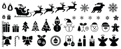 Black and white christmas-themed and symbols santa claus