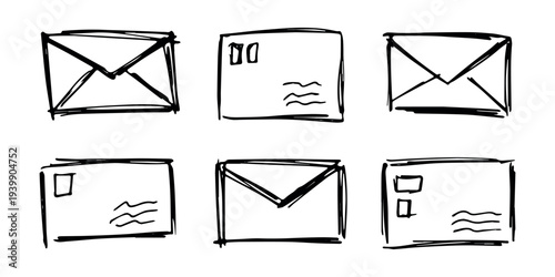 Set of hand drawn envelope with letter inside Mail and correspondence doodle Love, communication, invitation Single element for design, print, decor
