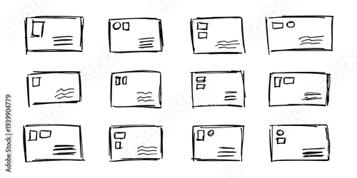 Set of hand drawn envelope with letter inside Mail and correspondence doodle Love, communication, invitation Single element for design, print, decor