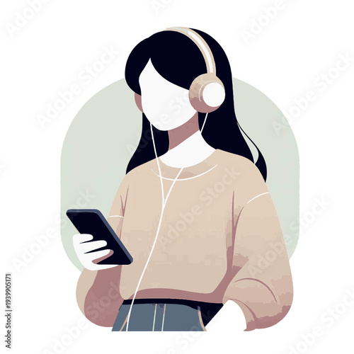 Young Woman Listening to Music With Headphones While Using Smartphone Casual Portrait