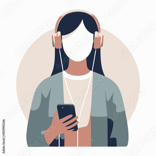 Young Woman Listening to Music With Headphones While Using Smartphone Casual Portrait