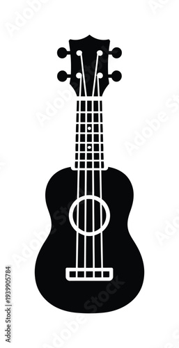 Vector of a black ukulele design with a distinctive shape and strings