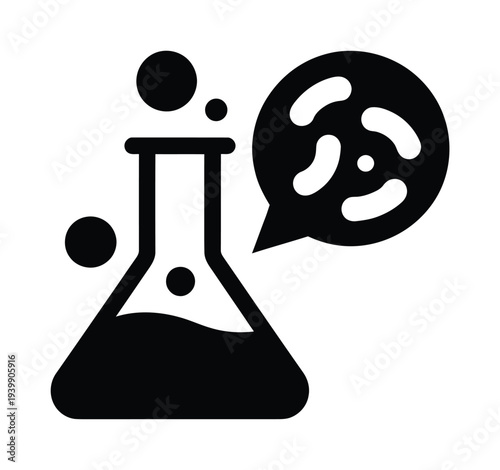 Vector of a laboratory flask and bacteria cells